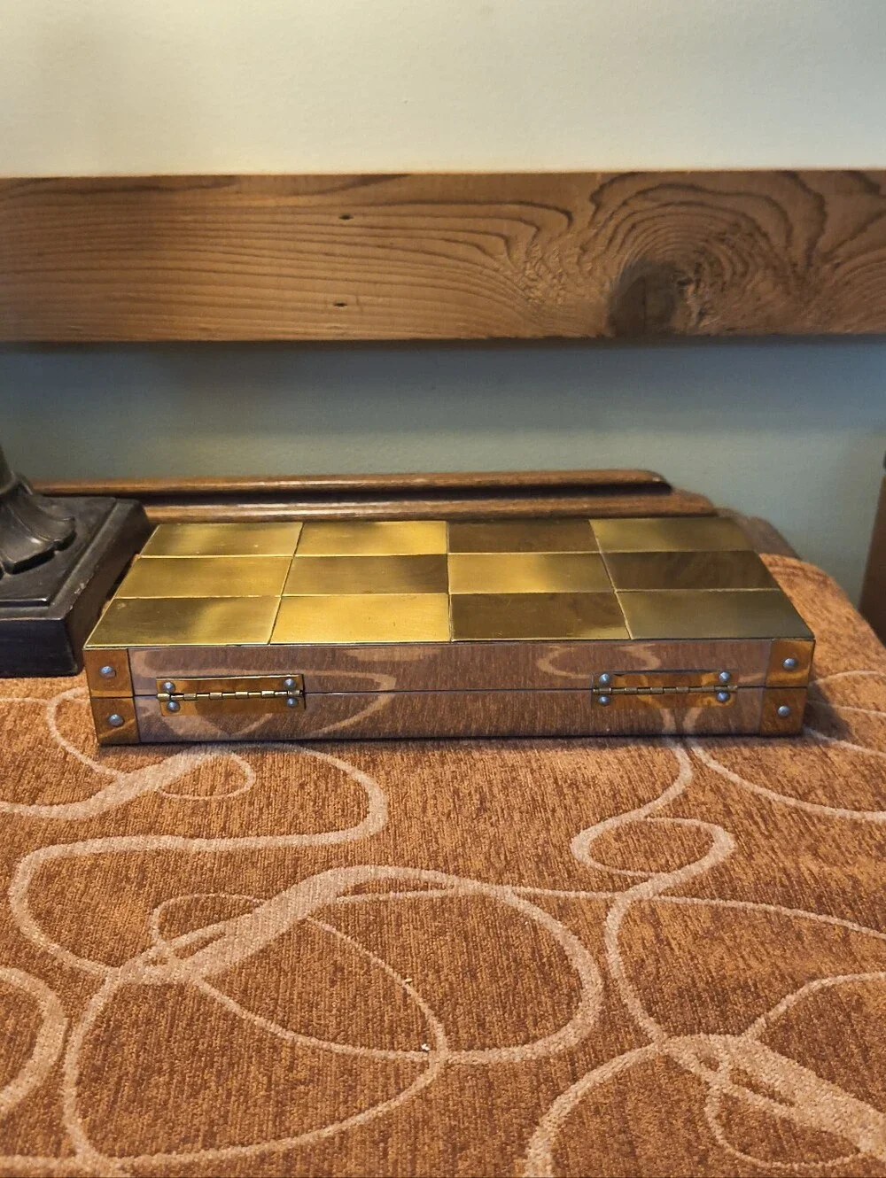 Mid-Century Patchwork Cityscape Brass/Chrome Gentlemen's Jewelry Box